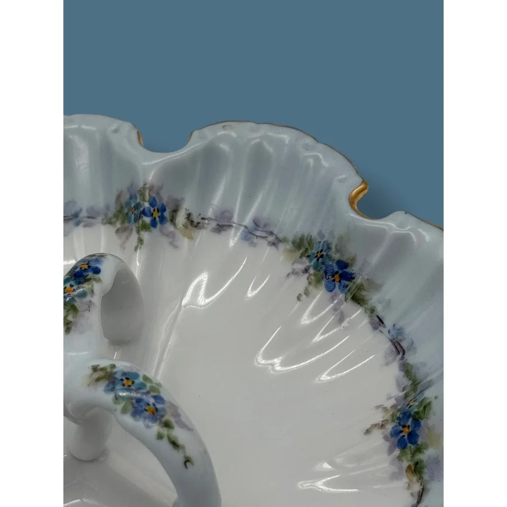 Hand Painted Floral Divided Candy Dish, Scalloped Gold Rim tray, Signed,1982